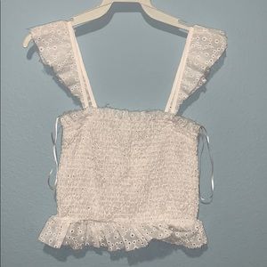 Woven eyelet smocked tank